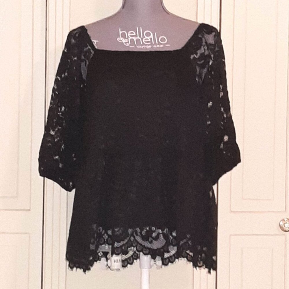NWT, Nanette (Nanette Lepore) very black lace blouse, size XL